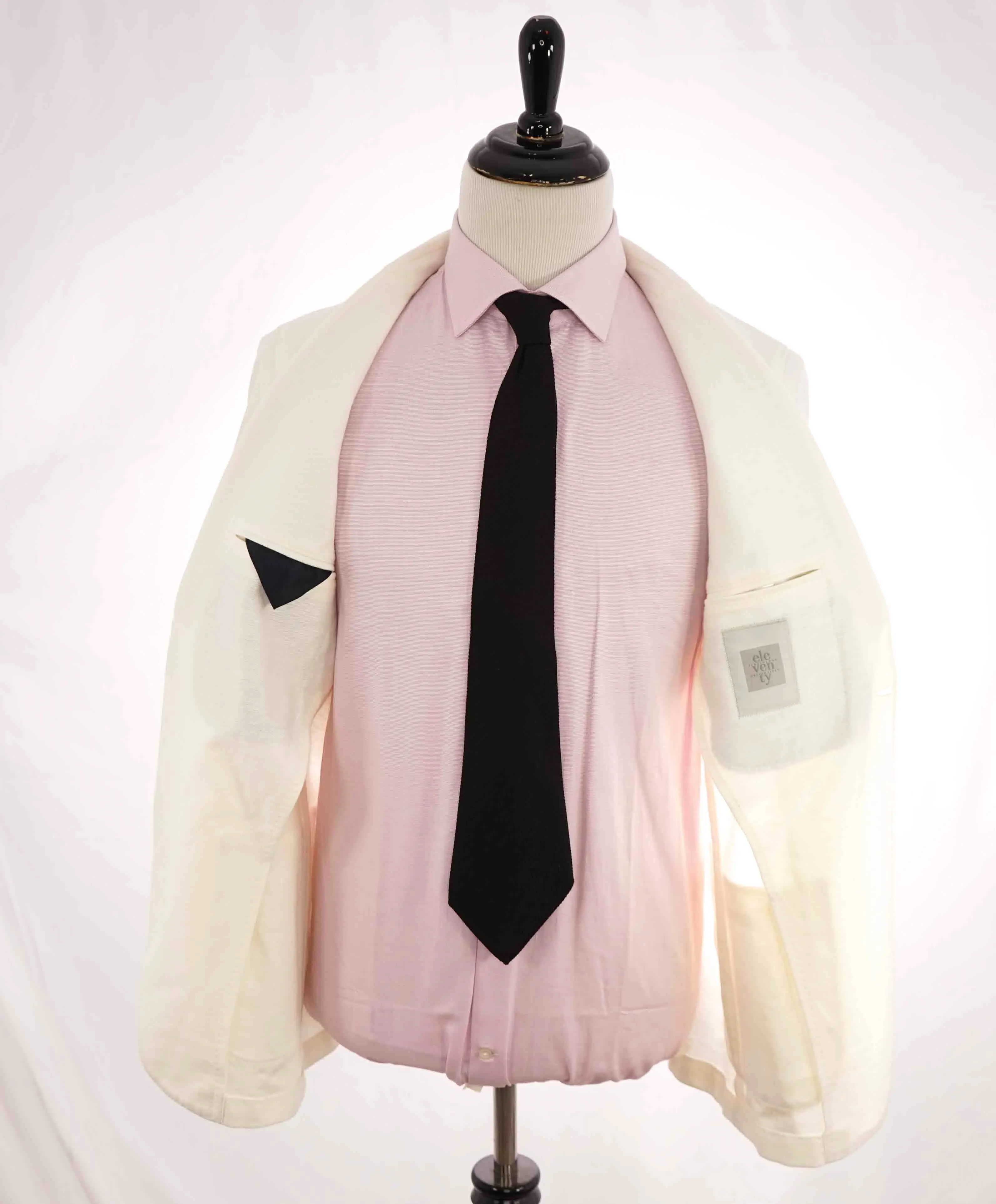 $1,095 ELEVENTY - LINEN/COTTON Patch Pocket White Pique Blazer - Fits 42R (54 EU)