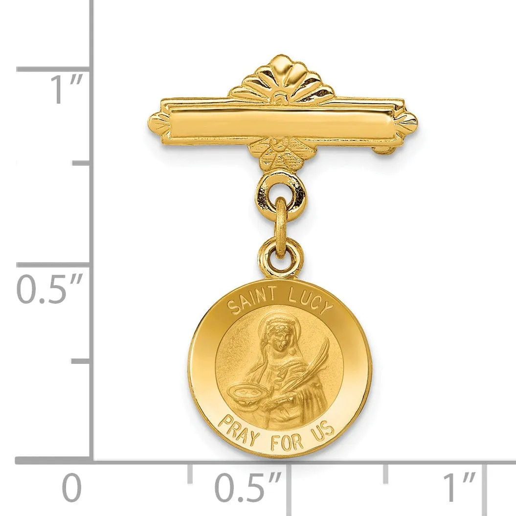 14k Yellow Gold Saint Lucy Medal Pin