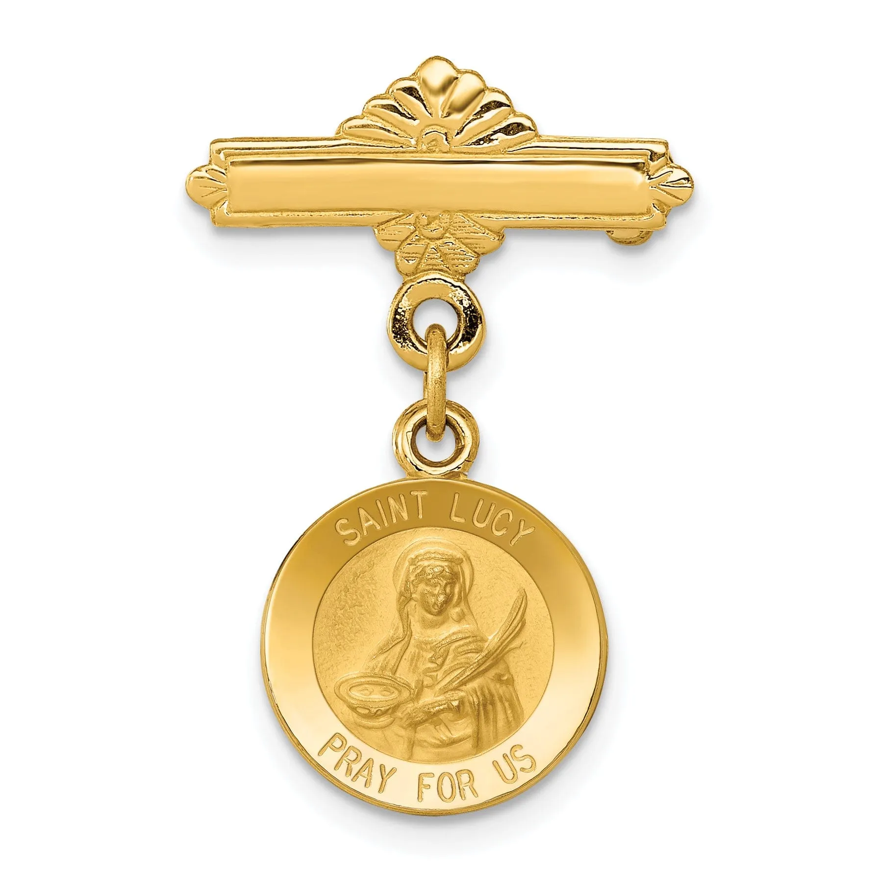 14k Yellow Gold Saint Lucy Medal Pin