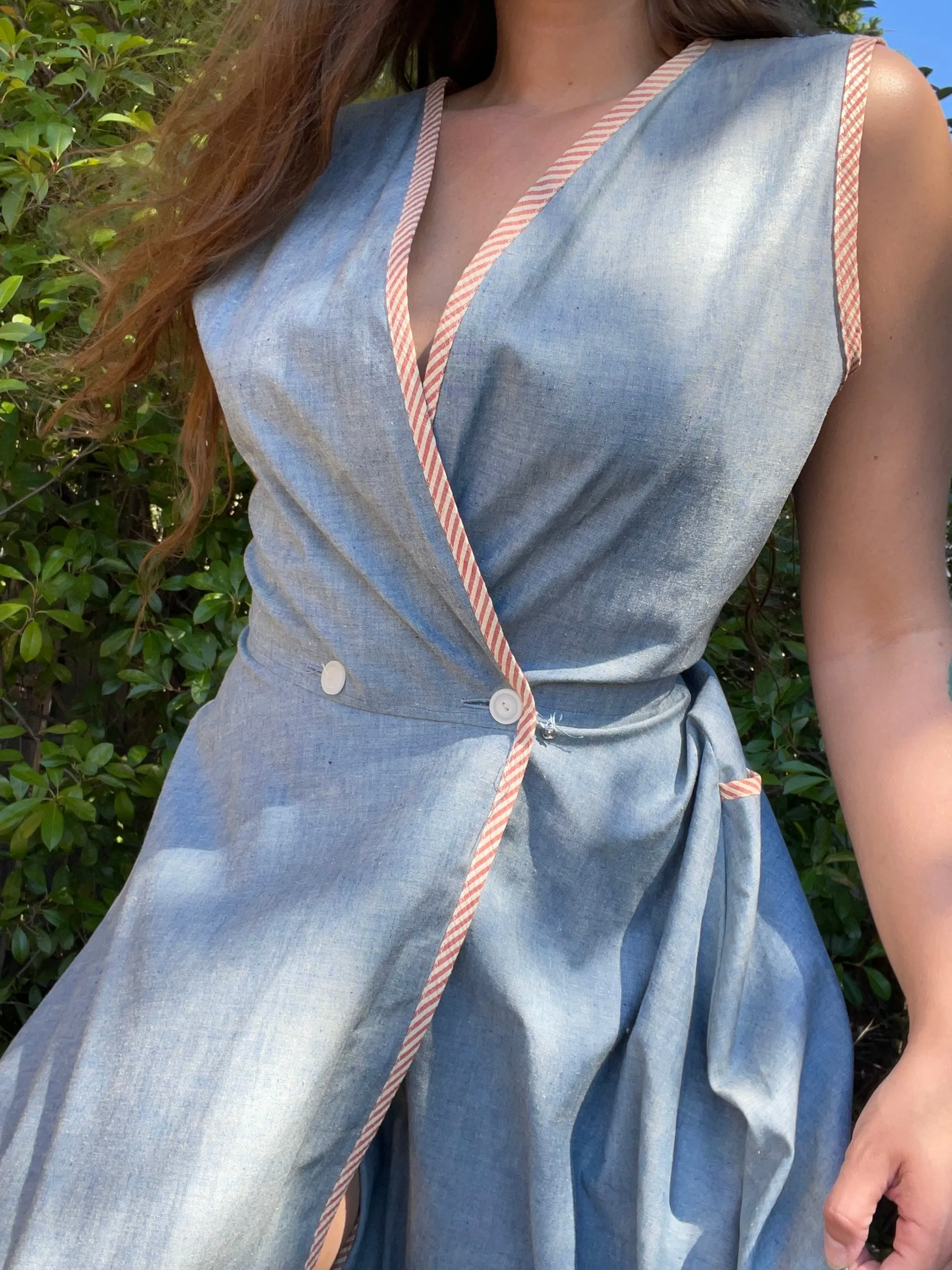 1940s Denim Wrap Workwear Dress