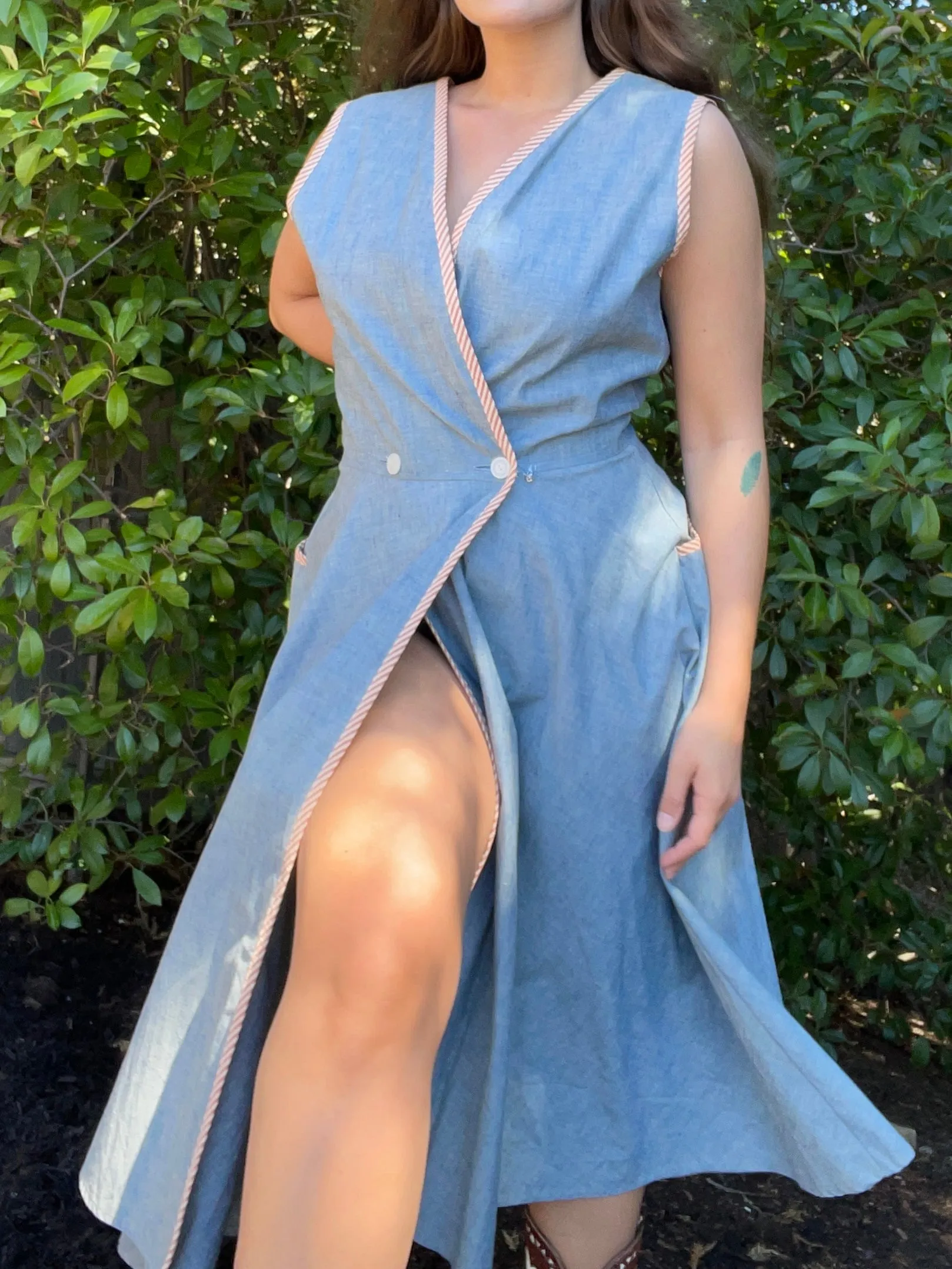 1940s Denim Wrap Workwear Dress