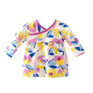 [3-6m] Tea Collection Wrap Neck Floral Long-Sleeve Cotton Dress