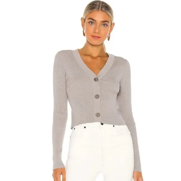525 America Tan Camel Ribbed Cropped V Neck Cardigan Sweater XS