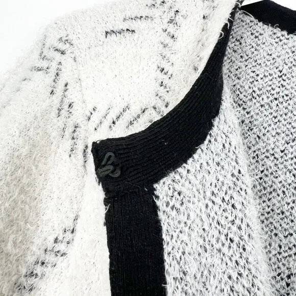 89th &amp; Madison Open Front Eyelash Knit Cardigan Coat Sweater. White/Black. Sz 1X