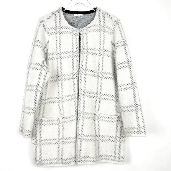 89th &amp; Madison Open Front Eyelash Knit Cardigan Coat Sweater. White/Black. Sz 1X