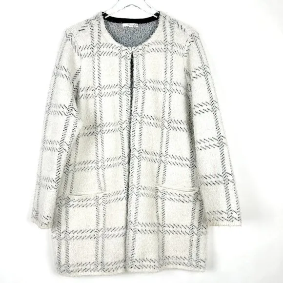 89th &amp; Madison Open Front Eyelash Knit Cardigan Coat Sweater. White/Black. Sz 1X