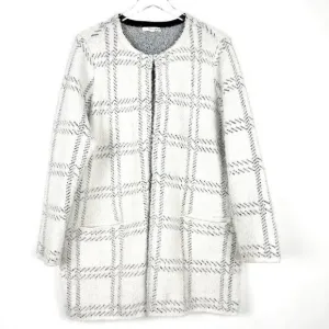 89th &amp; Madison Open Front Eyelash Knit Cardigan Coat Sweater. White/Black. Sz 1X