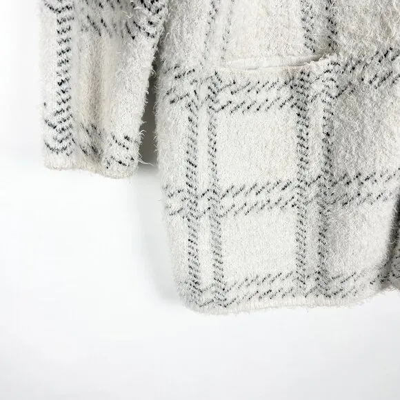 89th &amp; Madison Open Front Eyelash Knit Cardigan Coat Sweater. White/Black. Sz 1X