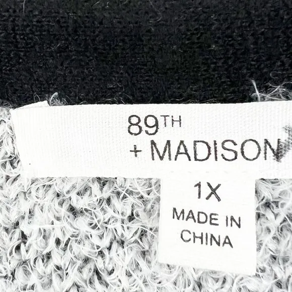 89th &amp; Madison Open Front Eyelash Knit Cardigan Coat Sweater. White/Black. Sz 1X
