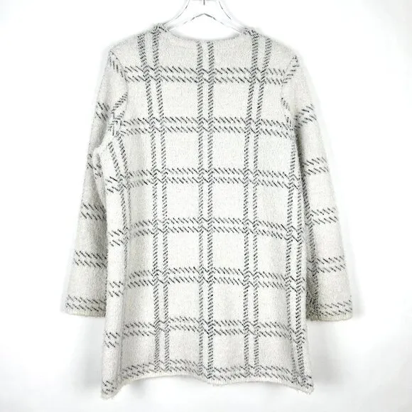 89th &amp; Madison Open Front Eyelash Knit Cardigan Coat Sweater. White/Black. Sz 1X