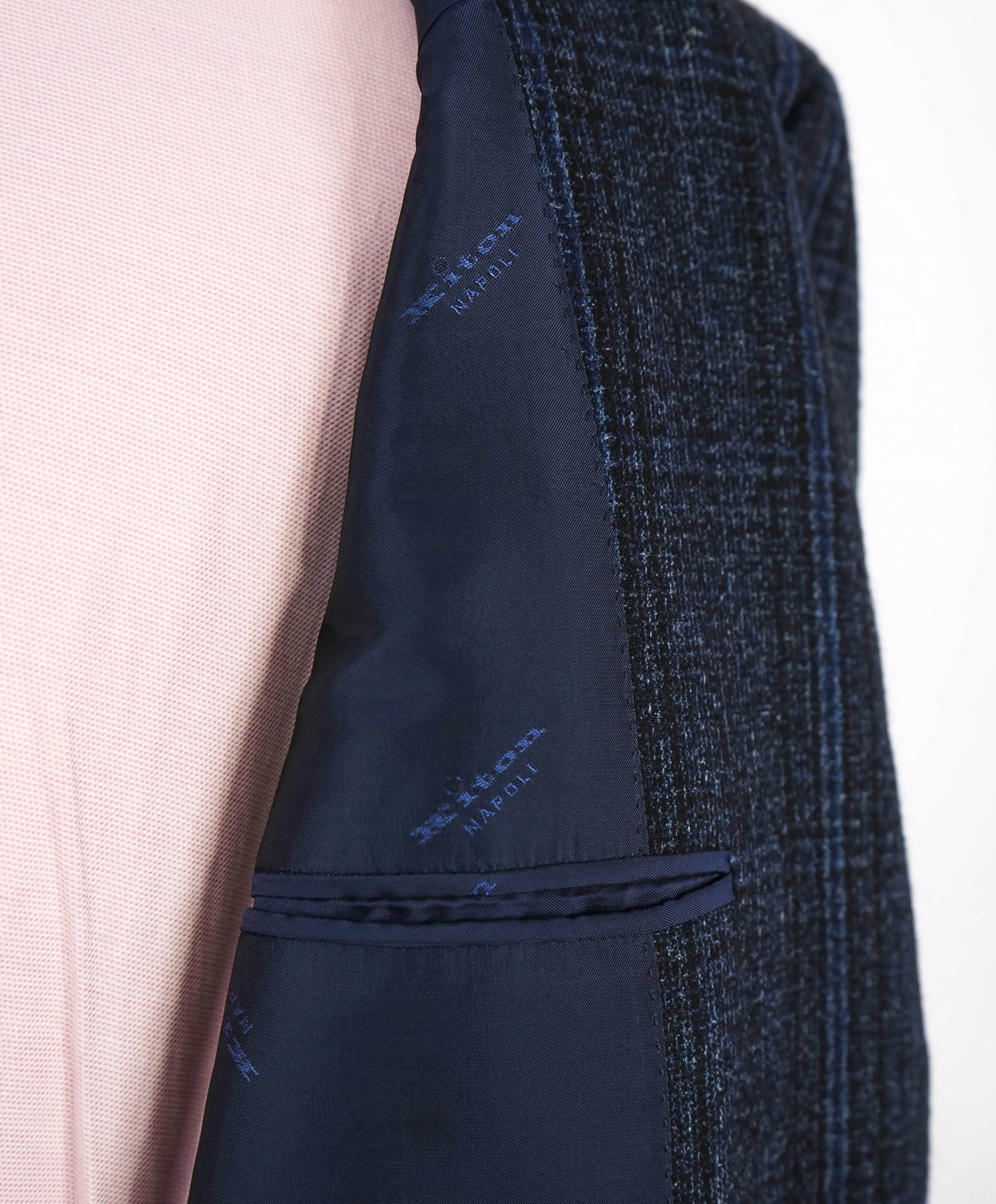 $9,250 KITON - *CASHMERE* Blue Astract Check Plaid Blazer - 42L