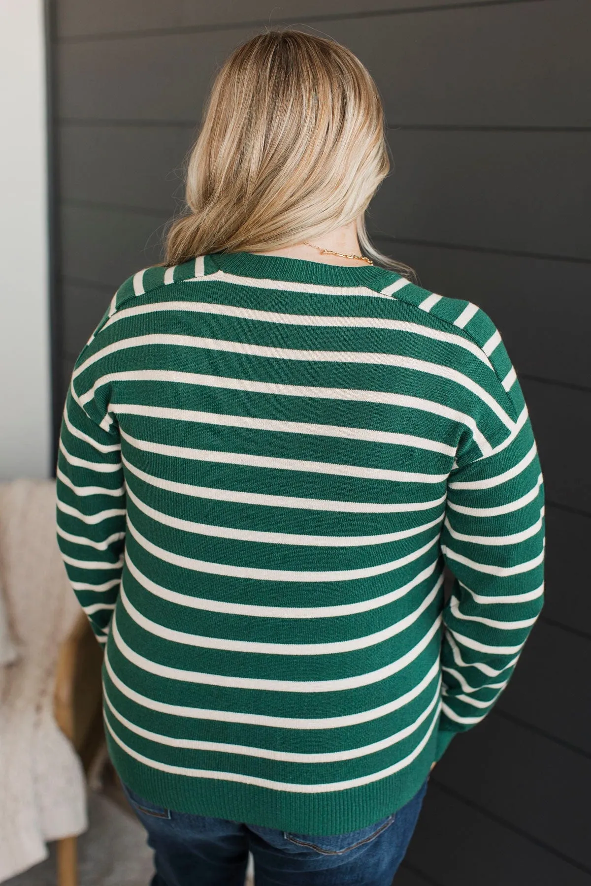 A New Path Striped Knit Sweater- Forest