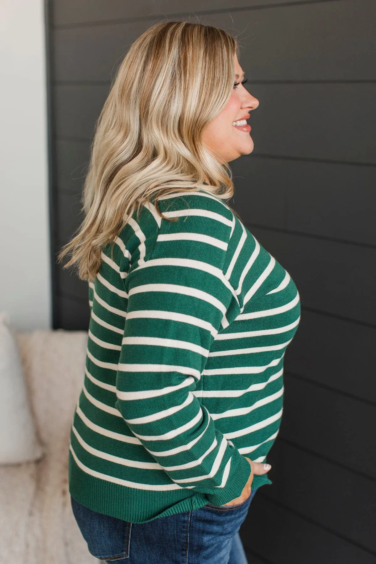 A New Path Striped Knit Sweater- Forest