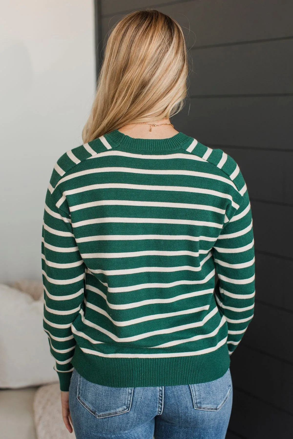 A New Path Striped Knit Sweater- Forest