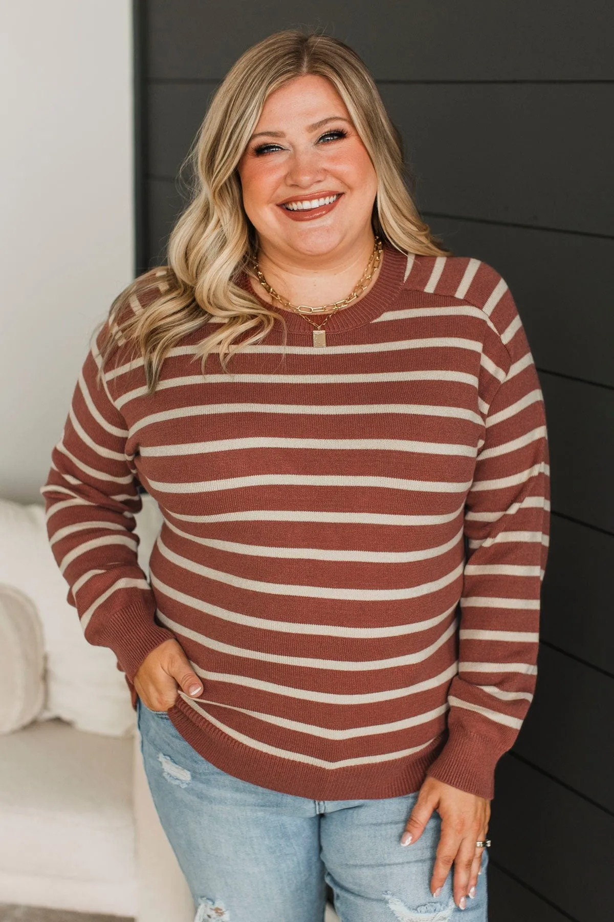 A New Path Striped Knit Sweater- Picante