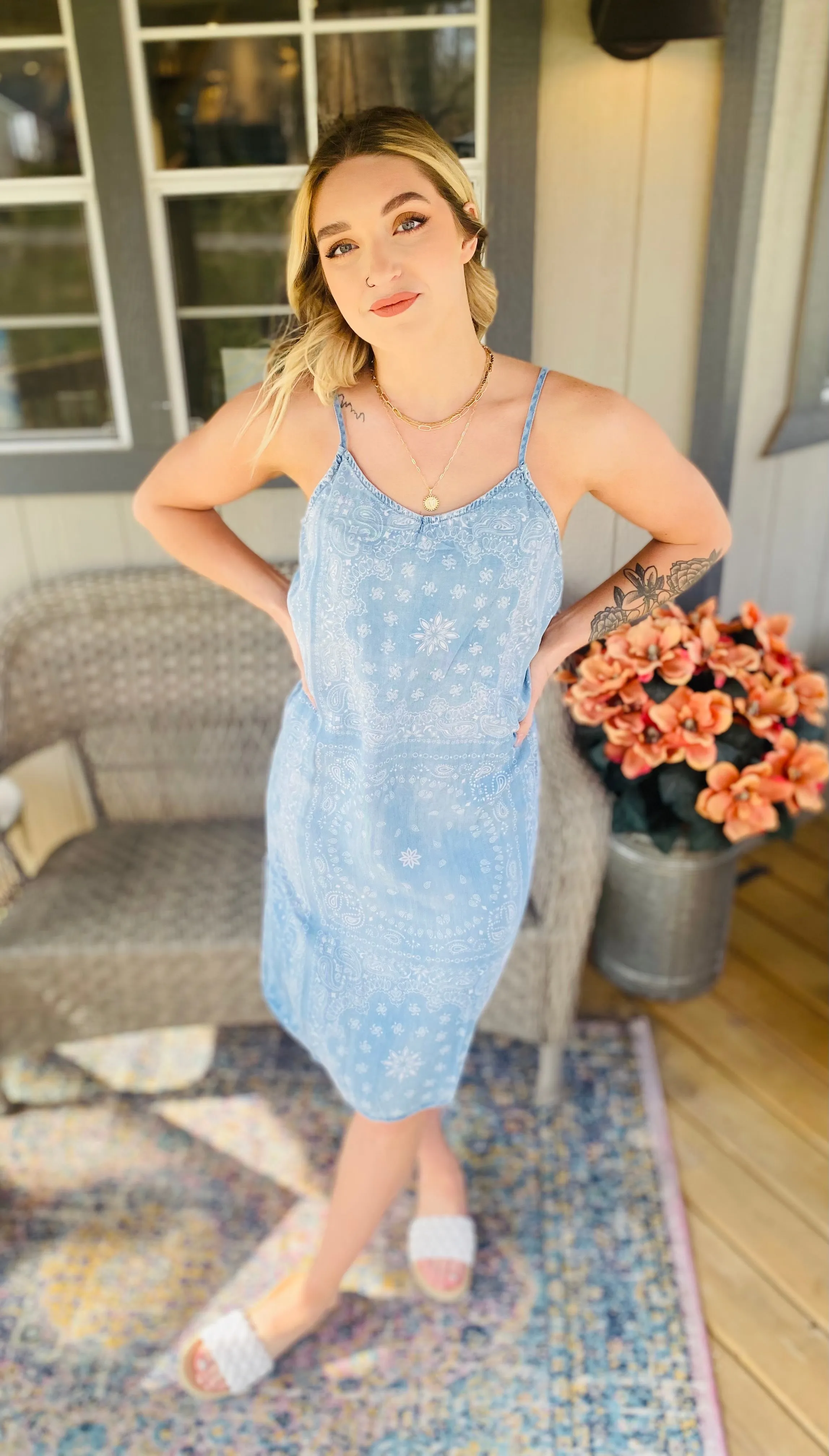Acid Wash Denim Midi Dress Paisley