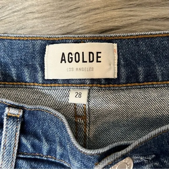 AGOLDE Carrie High Rise Women’s Bermuda Button Fly Denim Cutoff Shorts Sz 28