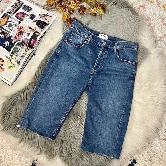 AGOLDE Carrie High Rise Women’s Bermuda Button Fly Denim Cutoff Shorts Sz 28