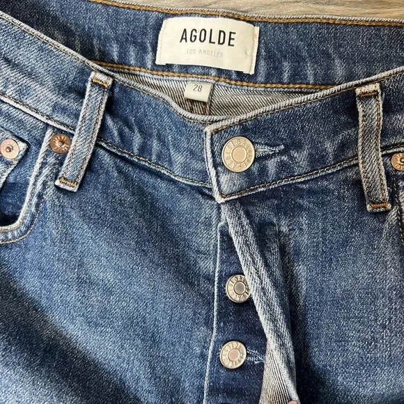 AGOLDE Carrie High Rise Women’s Bermuda Button Fly Denim Cutoff Shorts Sz 28