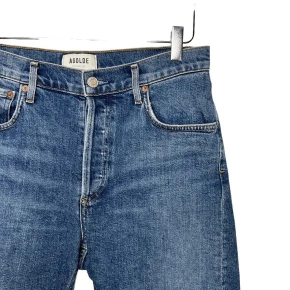 AGOLDE Carrie High Rise Women’s Bermuda Button Fly Denim Cutoff Shorts Sz 28