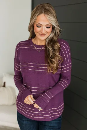 All At Once Stitch Stripe Sweater- Grape