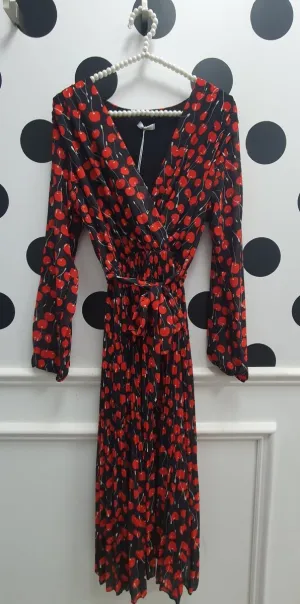 Amber Cherry Print Wrap Chiffon Dress