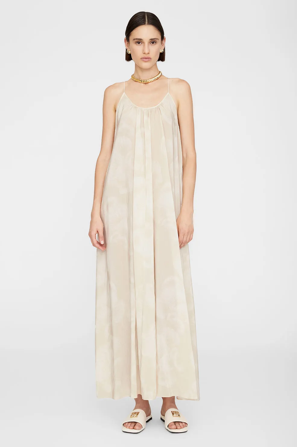 Anine Bing Aida Maxi Dress in Oat Mushroom Print