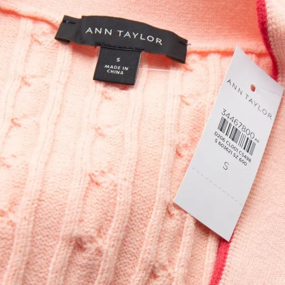 Ann Taylor Cardigan Cable Knit Boyfriend Tipped Sweater Peach Size Small New