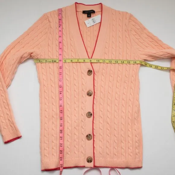 Ann Taylor Cardigan Cable Knit Boyfriend Tipped Sweater Peach Size Small New