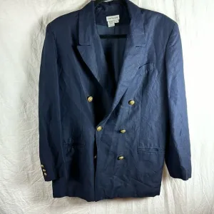 Ann Taylor Navy Double Breasted Blazer Size 10 Gold Button Detail