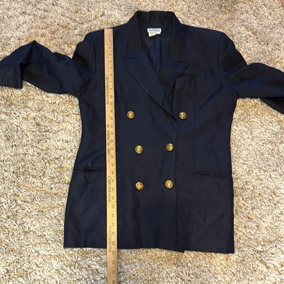 Ann Taylor Navy Double Breasted Blazer Size 10 Gold Button Detail