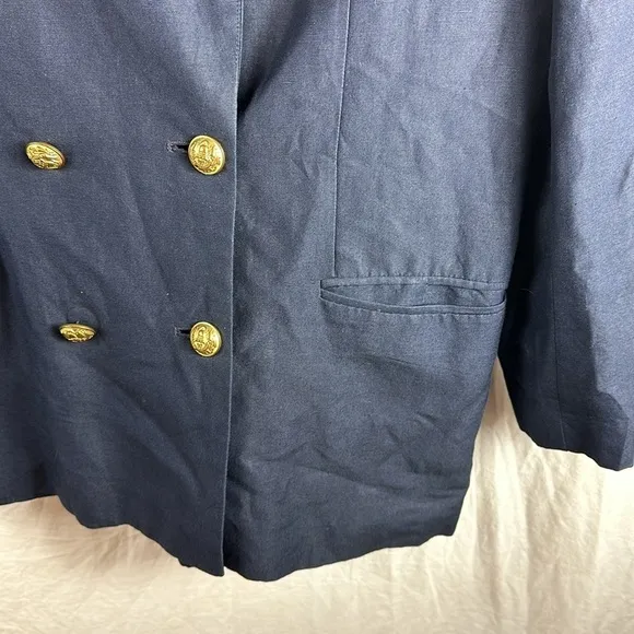 Ann Taylor Navy Double Breasted Blazer Size 10 Gold Button Detail