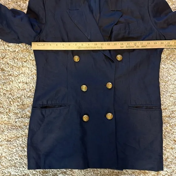 Ann Taylor Navy Double Breasted Blazer Size 10 Gold Button Detail