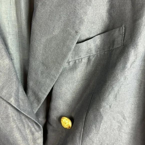 Ann Taylor Navy Double Breasted Blazer Size 10 Gold Button Detail