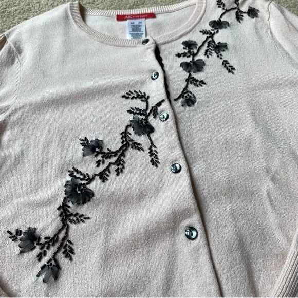Anne Klein Sweater Set Cardigan Tank Top Pink Black Floral