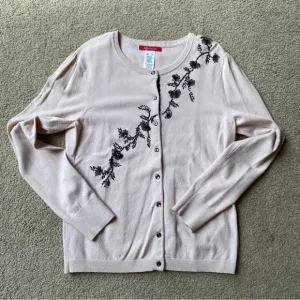 Anne Klein Sweater Set Cardigan Tank Top Pink Black Floral