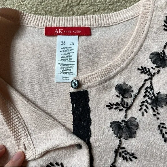 Anne Klein Sweater Set Cardigan Tank Top Pink Black Floral