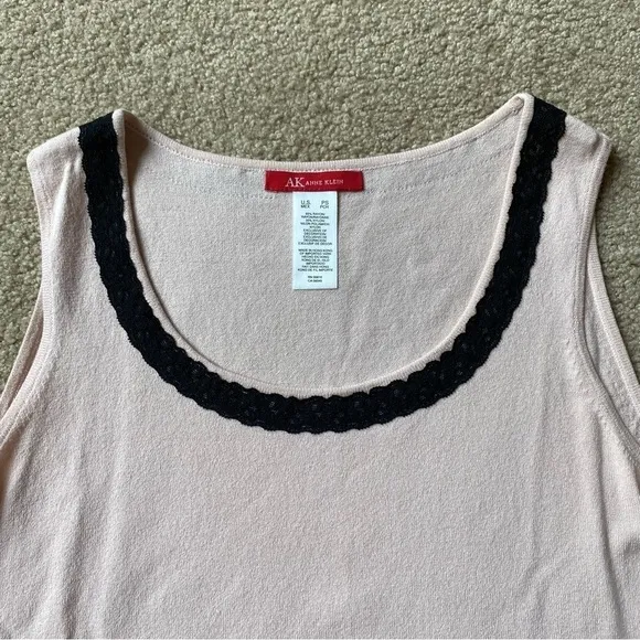 Anne Klein Sweater Set Cardigan Tank Top Pink Black Floral