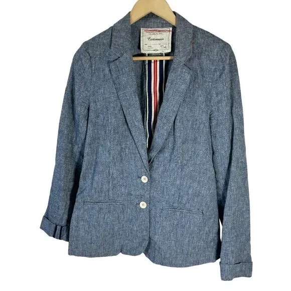 Anthropologie Cartonnier Blue Linen Blend Two Button Blazer Sz 6