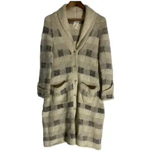 Anthropologie Far Away From Close Black Plaid Beige Long Cardigan Sweater XS