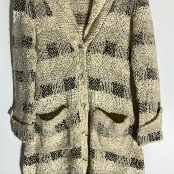 Anthropologie Far Away From Close Black Plaid Beige Long Cardigan Sweater XS
