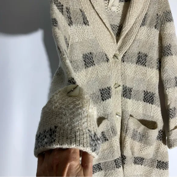 Anthropologie Far Away From Close Black Plaid Beige Long Cardigan Sweater XS