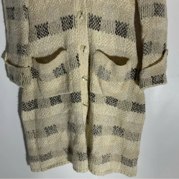 Anthropologie Far Away From Close Black Plaid Beige Long Cardigan Sweater XS