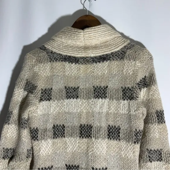 Anthropologie Far Away From Close Black Plaid Beige Long Cardigan Sweater XS