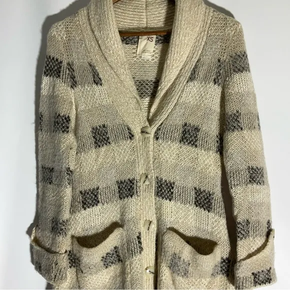 Anthropologie Far Away From Close Black Plaid Beige Long Cardigan Sweater XS