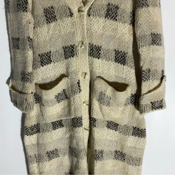 Anthropologie Far Away From Close Black Plaid Beige Long Cardigan Sweater XS