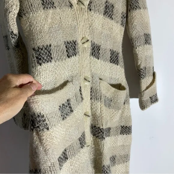 Anthropologie Far Away From Close Black Plaid Beige Long Cardigan Sweater XS