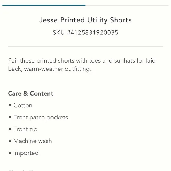 Anthropologie Jesse Printed Utility Shorts NEW