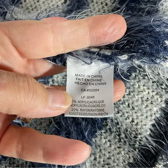 Anthropologie La Fee Verte Eyelash Blue White Windowpane Fuzzy Soft Cardigan Med