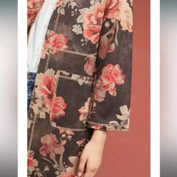 ANTHROPOLOGIE Open Front Rose Kimono Jacket